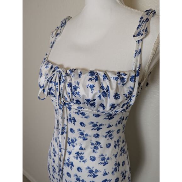 Parthea Blue Tie Strap Bodycon Mermaid Floral Maxi Dress Women Size M Bloomcore - Picture 6 of 13